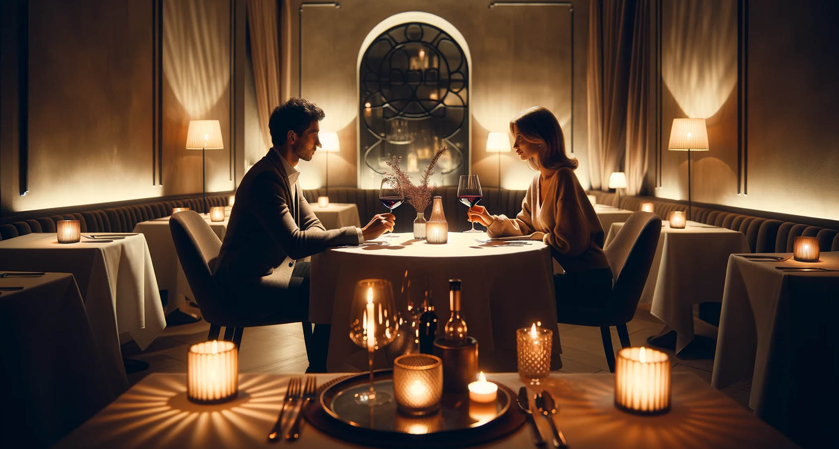 Savoir-vivre w restauracji. Mężczyzna i kobieta siedzący przy stoliku